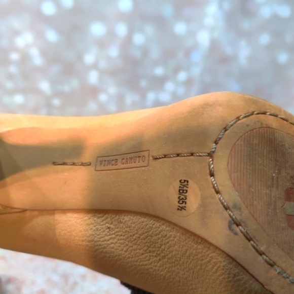 Vince Camuto Tan Leather Peep Toe Studded Heels - Picture 6 of 8